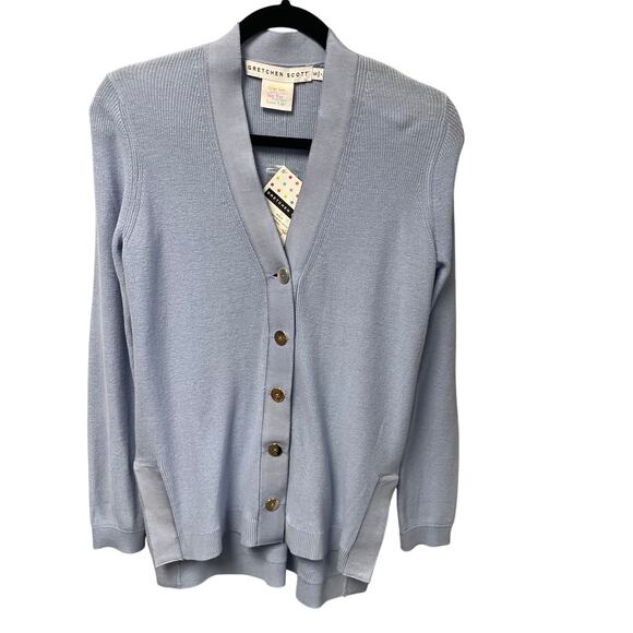 NWT Gretchen Scott Button Up Grosgrain Heaven Cardigan Periwinkle Blue Small - Picture 1 of 6